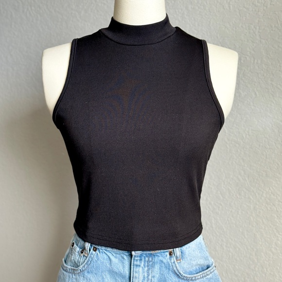 SHEIN Tops - SHEIN Black Ribbed High Neck Tank Top Small